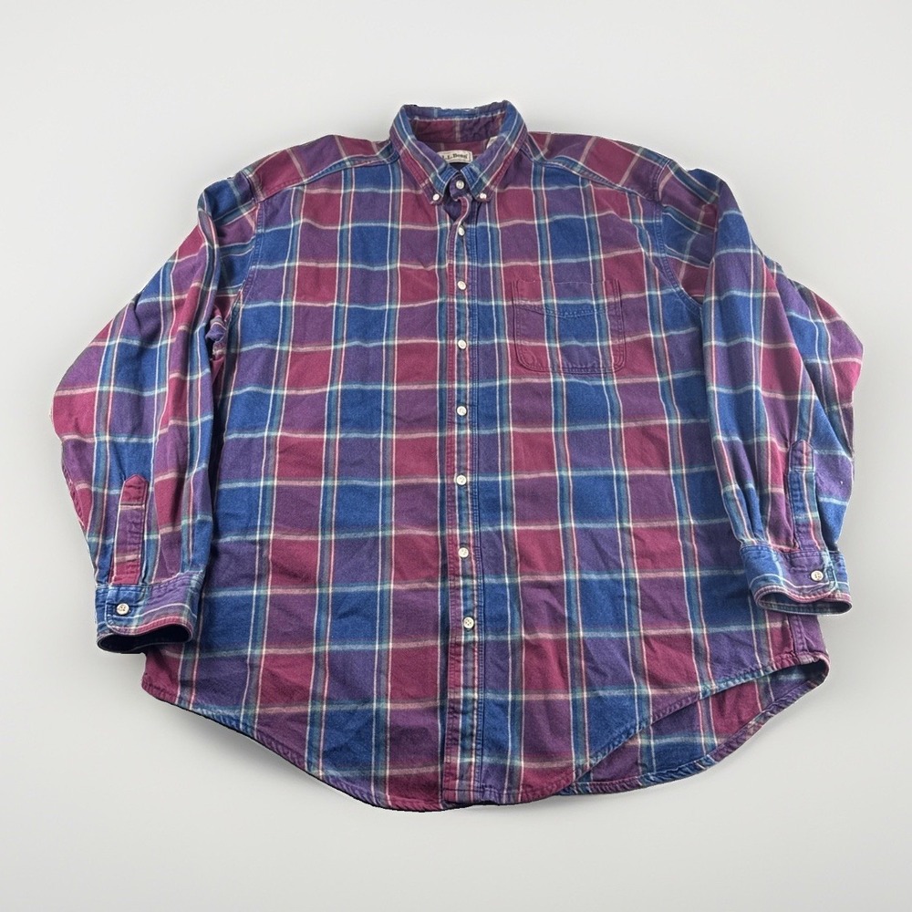 Vintage LL Bean Shirt Mens XXLT Plaid Made In USA Long Sleeve Button Up Cotton